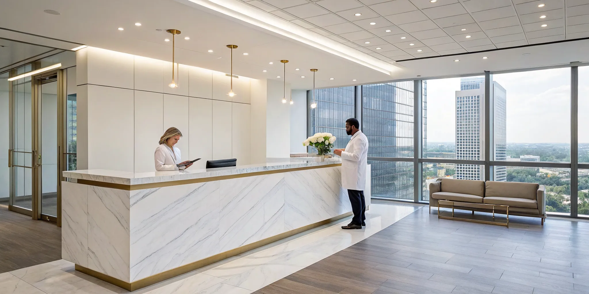 Modern anti-aging clinic reception in Dallas with professional staff.
