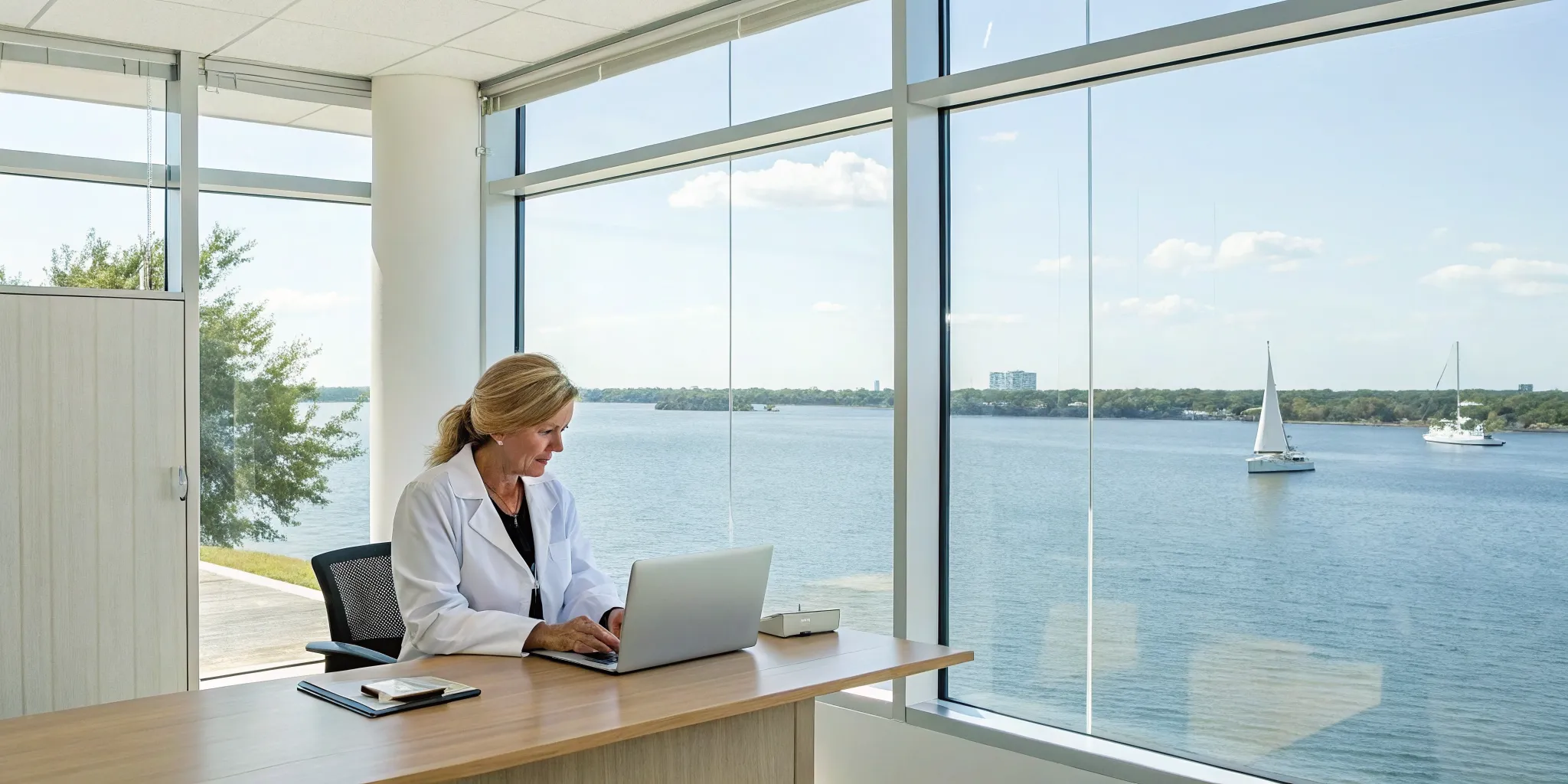 Practitioner at a modern anti aging clinic in Lewisville reviewing patient treatment options.